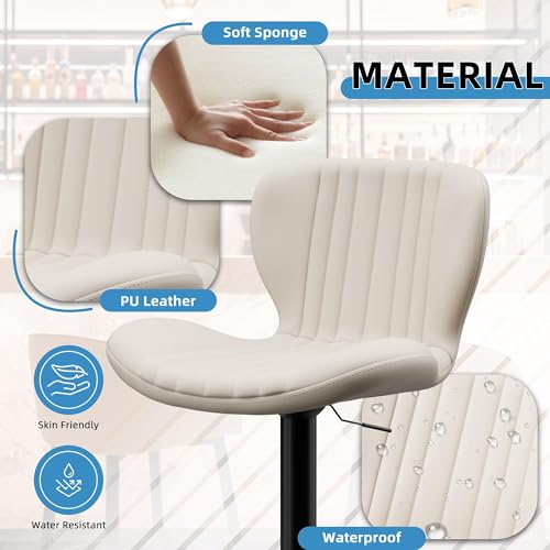 Image of Shintenchi Bar Stools Set of 2 Modern Swivel Bar Chairs, Counter Height Faux Leather Metal Barstools, Upholstered Island Chairs with Back and Footrest, Beige
