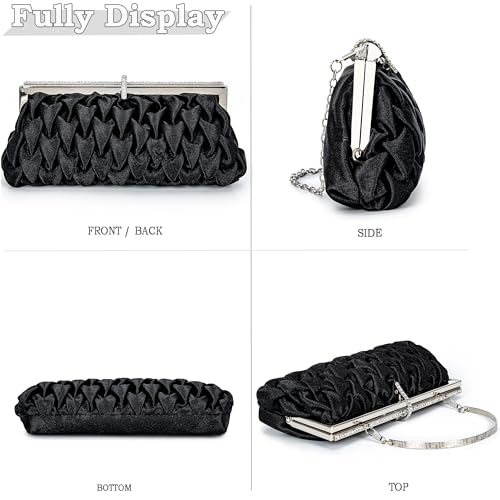 Image of Classic Satin Clutch Bag Diamante Embellished Formal Evening Handbag for Wedding Prom Party Purses