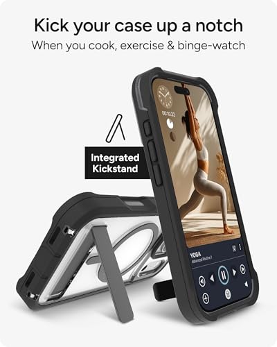 Image of ZAGG Rainier Case with Kickstand for iPhone 17 Pro - Black, Graphene 22ft (7m) Drop Protection, Lanyard Attach Points, MagSafe, Wireless Charging Compatible, 2-Piece Design, Phone Case