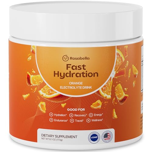 Rosabella Electrolyte Drink Powder Orange Zero Sugar Hydration Supplement Electrolytes with Sodium Potassium Magnesium Calcium Sports Drink Alternative 30 Servings (6.1 oz)