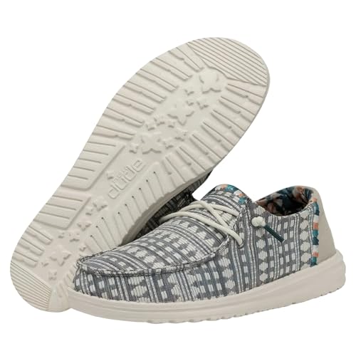 Image of HEYDUDE Women's Wendy Boho Slip On Shoe, Embroidery Grey Size 11 | Lightweight Casual Loafer with Memory Foam Insole