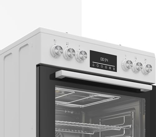 Beko FBM62320WDSL Freistehender Herd, Multifunktionsofen mit Gaskochfeld, 72 l Garraum-Volumen, 4 Kochzonen, 8 Heizarten, Seitengitter, Multifunktionsdisplay, Weiß
