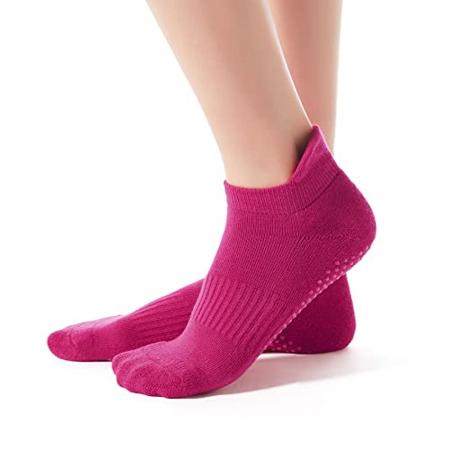 Zando Grip Socks For Women Hospital Socks With Grips For Women Non Slip Socks Womens Socks With Grippers For Women Yoga Pilates Socks With Grips For Women Ankle Socks Black Grey Red One Size #TOP1