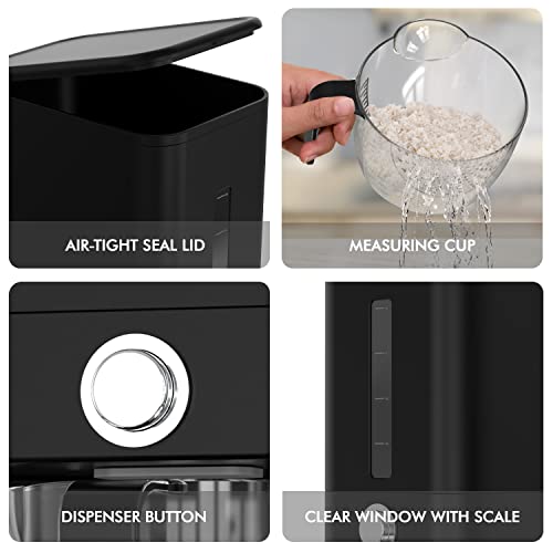 Retail Blade 25Lb Rice Dispenser - Air Tight Grain & Rice Container With Smart Quantity Dispense, Measuring Cup - New Black Design Grain Storage Container. #TOP1