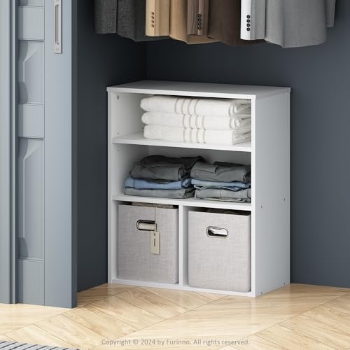 Furinno Reed 3 Tier Multipurpose Open Shelf Clothing & Closet Storage Organization, White