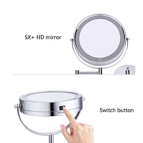 Miroir LED salle de bain rond 6 pouces grossissement 5X et bras extensible