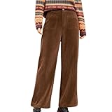 Pantalones de Pana para Mujer Cintura Alta Pantalones Casuales con Bolsillos Holgados Pantalon Largos Pierna Recta Ancho para Invierno Otoño Color Sólido Pantalón de Pana Mujer Vintage