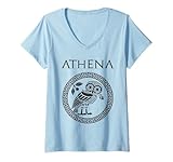 Damen Athene, griechische Göttin der Weisheit, Symbol T-Shirt mit V-Ausschnitt