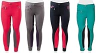 PFIFF Unisex Kinder Pfiff 102603 Kinder Reitleggings Ella Stoff Besatz Mädchenreithose, Blau / Pink 104 Reithose, Blau/Pink, EU