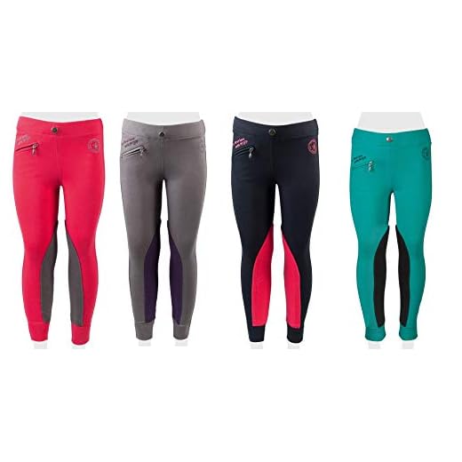 PFIFF 102603 Kinder Reitleggings Ella Stoff Besatz Reithose Mädchenreithose, Blau / Pink 140