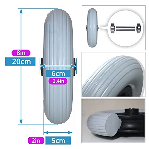 8" x 2" (200x50) Electric Wheelchair Front Wheels Casters, Wheelchair Replacement Wheels Accessories, Solid Rubber Front Tires, for Many Standard Wheelchairs/Electric Wheelchair Replace