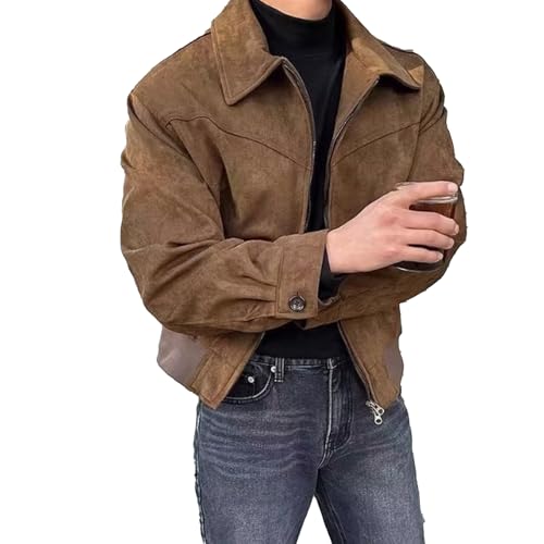 Sohodoo Veste en daim for homme - Blouson aviateur en cuir véritable style motard for homme(Black,M)