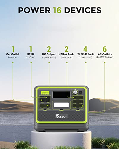 Fossibot F2400 Portable Solar Generator With Solar Panel, 2400W 6 X Ac (4800W Peak), Lifepo4 Power Station 2048Wh /110V/ 1.5H Fast Charging/ 16 Outputs, Led For Home Use Outdoor Camping Rv Emergency #TOP4