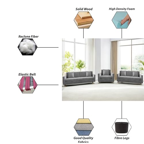 Image of Casaliving Garcia 3+2+1 Seater Sofa Set for Living Room (Dark Grey Colour) Premium Fabric Sofa