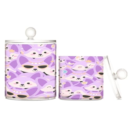 Amooorous Organizador de alimentos de plástico transparente morado con tapa de dibujos animados de zorro con tapa, pequeños cubos de almacenamiento decorativos para hisopos de algodón, almohadillas de