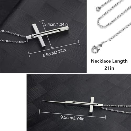 Self Defense Cross Necklace, 21 inch Chain, Stainless Steel Hidden Protection Tool with Safety Lock4
