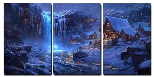 Toile paysage hiver lot de 3 tableaux moderne idée cadeau anniversaire Noël