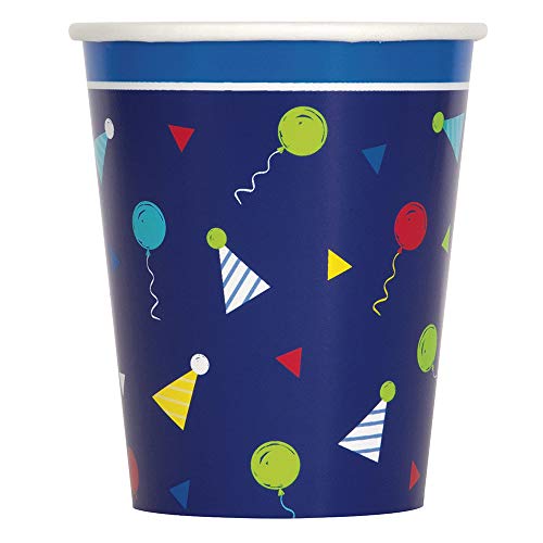 Unique Peppy Birthday Blue Paper Cups - 9 Oz (8 Pcs) - Disposable Drinkware for Birthday Celebrations