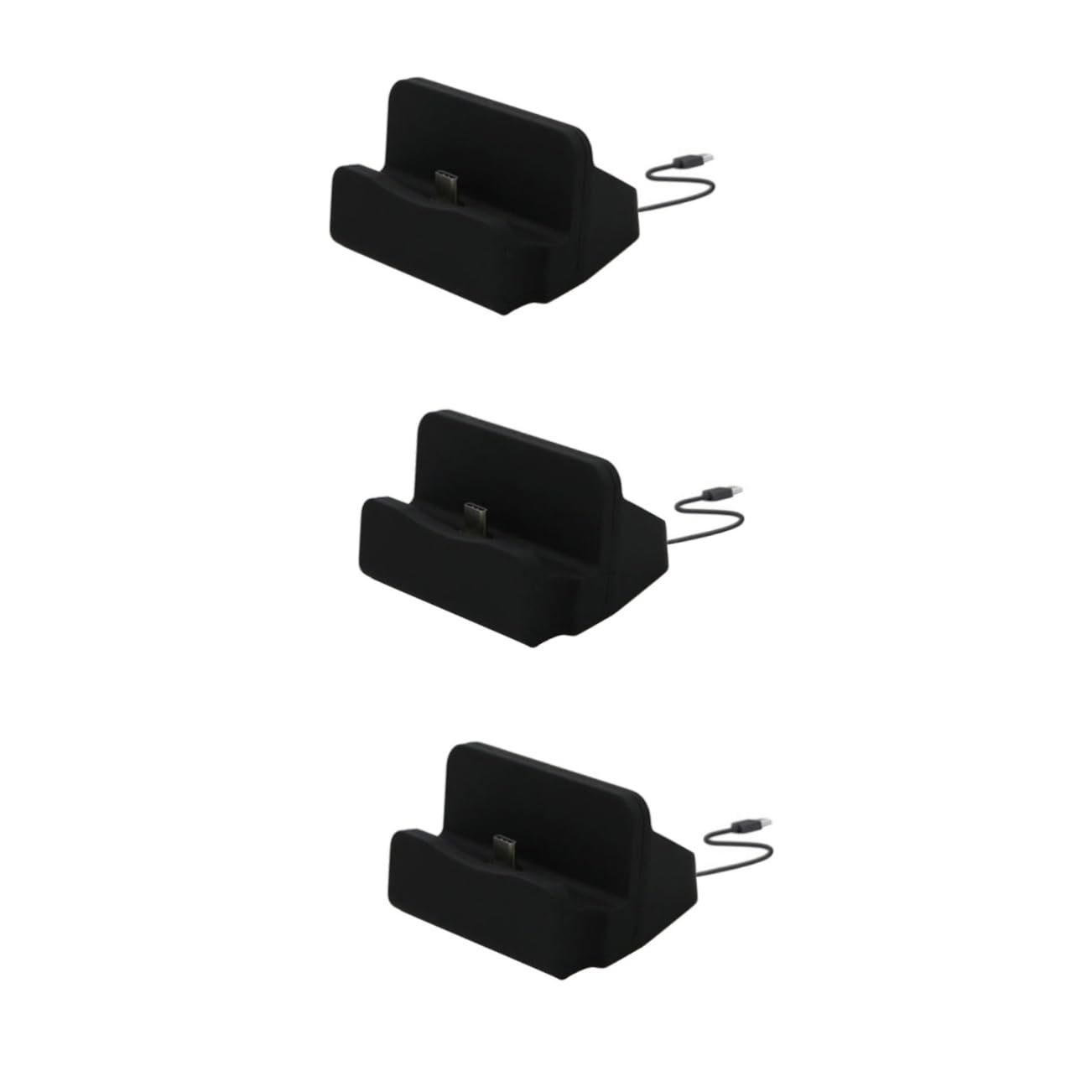 VORCOOL デスクトップ充電ステーション タイプCドッキングステーション 3個セット 充電スタンド 電話ホルダー付き タブレット対応 データ同期 USB接続 省スペース ブラック 5V 1A 74mm x 55mm x 38mm