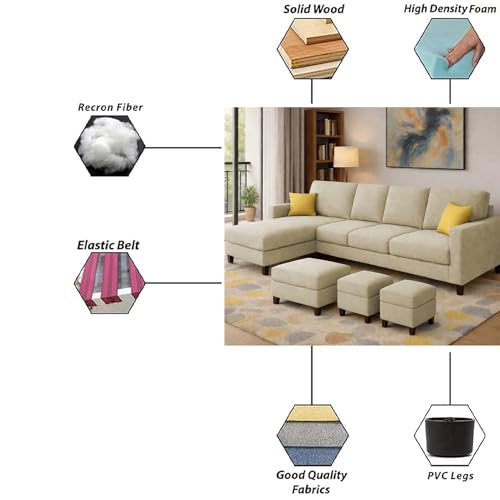 Image of Casaliving Rolando Seater L Shape Sofa Set for Living Room Left Side (Cream, 6 Seater with Ottomon - LHS)
