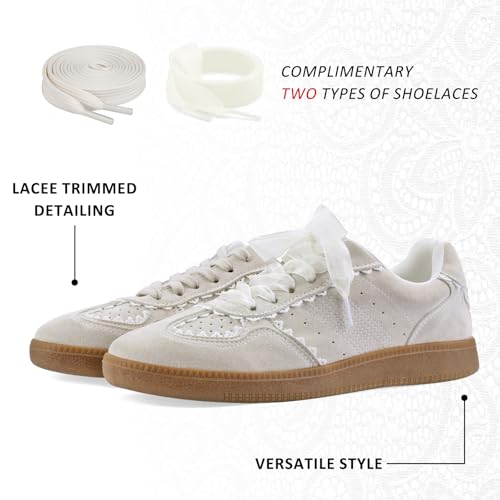 Women's Lace Detail Lace-Up Casual Sneakers - Elegant Ribbon Ribbon Lace Walking Shoes Non-Slip Sole Breathable Comfort for Daily Outfits2