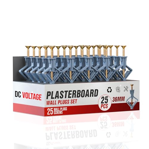 DC VOLTAGE 25 Plasterboard Wall Plugs and Screws Set(25 Wall Fixing Expansion Plug Anchor Bolts +25 Screws), Heavy Duty Expansion Tube with Countersunk for Hollow Drywall