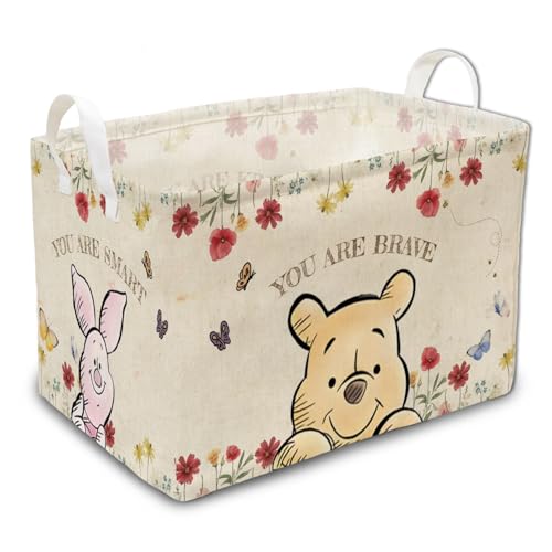 Image of Classic Winnie Laundry Hamper, Winnie Nursery Basket with Handles, Foldable and Waterproof Canvas Laundry Hamper, Bathroom and Bedroom Stuff Baby Vintage Decor, Baby Storage Basket Decoration