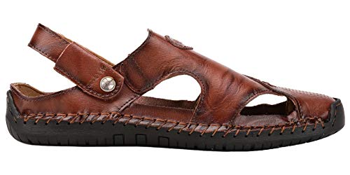 JIONS Mens Hand Stitching Outdoor Closed Toe Leather Sandals, Adjustable Heel Strap Slip on Sandals Beach Slippers Shoes3