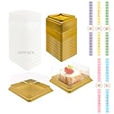 BenRan 100 Set 3.5 Inch Moon Cake Box Clear Plastic Mini Cake Cupcake Small Muffins Boxes Cake Pans with Lids Gift Dessert Containers Bonus 100 Pcs Cakes Stickers