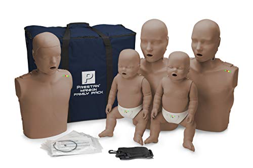Prestan Family Pack of CPR Manikins (2 Adult, 1 Child, 2 Infant) Dark Skin with Rate Monitors