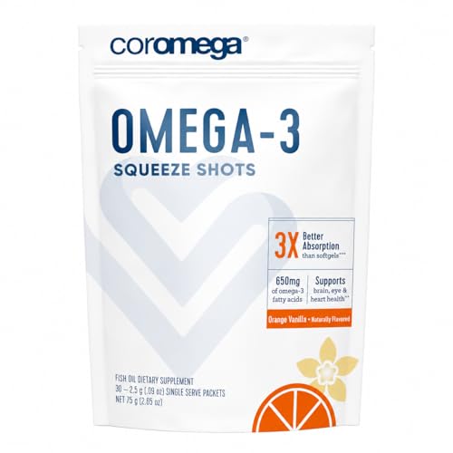 Coromega - Omega 3 Fish Oil Supplement - 30 Squeeze Packets - 650mg