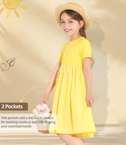 Girls Dresses Short Sleeve A Line Swing Skater Twirl Summer Casual Party School Dress with Pockets4