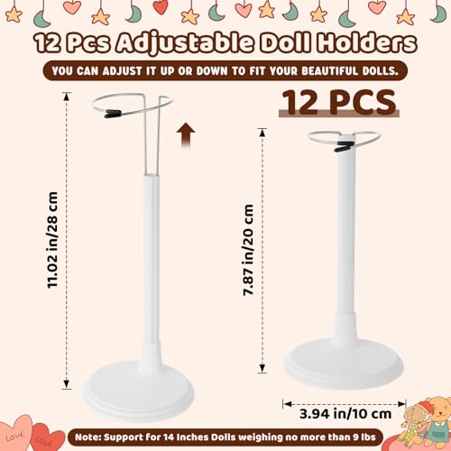 Image of Yaocom 12 Pcs Doll Stands for 8 to 14 Inches Adjustable Dolls Figure Stand Display with Expandable Waist Wire Action Doll Stands Display Rack for Home Shop Birthday Party Favor(White)