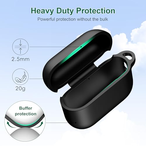 Image of R-fun for AirPods Pro 3rd Generation Case with Cleaner Kit, Soft Silicone Protective Case Cover for Apple AirPod Pro 3 for Women Men, AirPods Pro Case Accessories with Keychain, Black