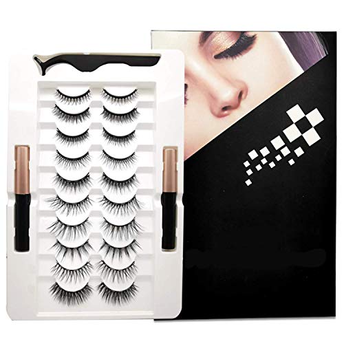 Wimzy Creations Updated 3D 6D Magnetic Eyelashes and Eyeliner Set- 2 Tubes of Magnetic Eyeliner & 10 Pairs Magnetic Eyelashes Kit-With Natural Look & Reusable False lashes -No Glue Need