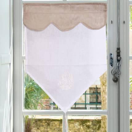 Autrefois Rideau Enrouleur et Brise bise, Lin brodé, Voilage Broderie, Style Charme, Petit Rideau Fin, Decoration pour fenetre de Cuisine, Salle de Bain,...