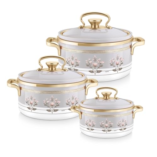 Image of Nayasa Rachel Casserole- Small Set of 3, 500, 1000, 1500 ML | BPA Free | Food Grade | Easy to Carry | Easy to Store | Hot Pot for Kitchen | Roti Box | Grey