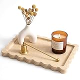 Veinova Travertin-Tablett mit gewelltem Rand, elegantes dekoratives Tablett aus natürlichem Marmor für Schminktisch, Badezimmer, Küche und Heimdekoration, reiner Naturstein, Premium-Verpackung, groß