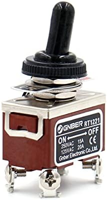 Heschen Metal Toggle Switch, RT1221, DPST, Maintained Type, ON/Off, 2 Position, 15A 250VAC, with Waterproof Cap