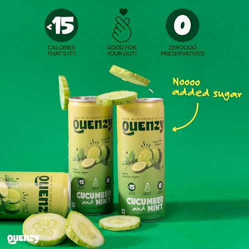 Image of Quenzy Prebiotic Soda - Cucumber Mint | 5g Prebiotic Fibre for Gut Health | Low Calorie Soda (<15 kcal) | No Added Sugar | Zero Preservatives | Healthy Sparkling Drink | Pack of 6 x 250ml