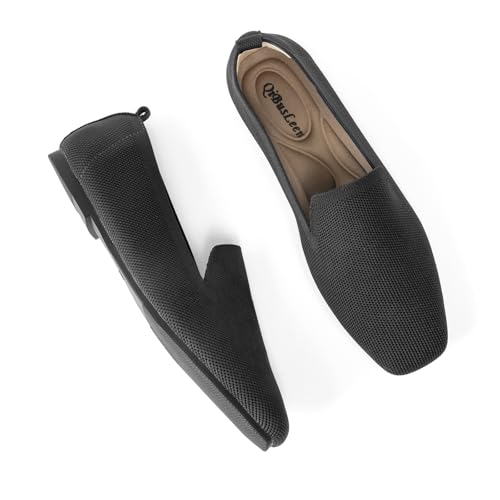 Image of Women's Flat Loafers Square Toe Work Office Flats Shoes Comfortable Knit Slip On Penny Loafers for Women Soft Dress Ballet Flats Driving Walking Knitted Shoes