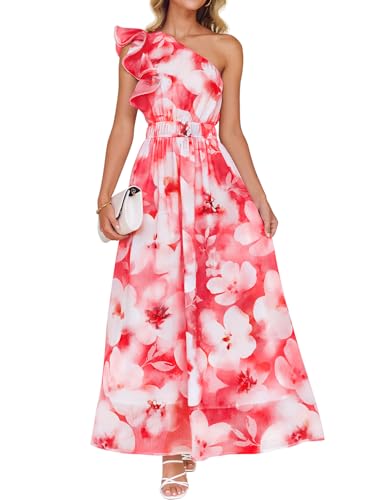 Image of ZESICA Women's 2026 Summer Floral Sleeveless Maxi Dress | One Shoulder, Sleeveless, Ruffle, High Waist, Beach Wedding Guest, Vacation, Graduation, Bridal Shower, Boho Long Dresses