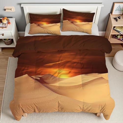 Housse de couette microfibre douce 240x260 fermeture éclair motif désert chaud