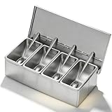 PORFOYO Caja De Condimentos De 4 Secciones: Pizza Topping Station, Con 4 Cucharas, Con Tapa, Organizadores De Condimentos De Acero Inoxidable Para Frutas Y Guarniciones, Ideal Para Barbacoa