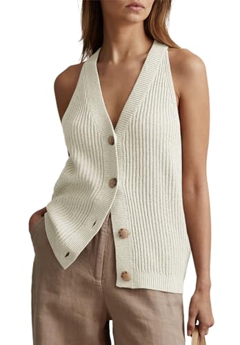 Image of Womens Button-Front Sweater Vest Top V Neck Sleeveless Knit Tank Fitted Halter Raceback Cardigan Vest