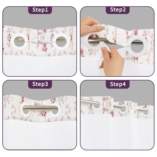 NAEMBCU Boho Floral No Hook Shower Curtain with Snap in Liner Set 71x74 in by NAEMBCU - Used condition - Image 7