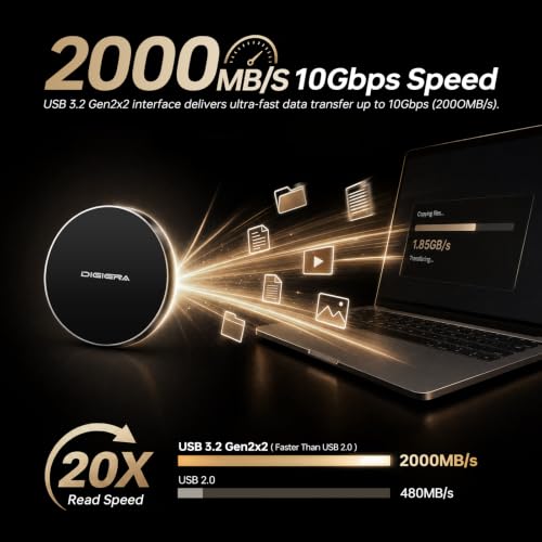 Image of DIGIERA 1TB Magnetic Portable SSD, External Solid State Drives with USB-C 3.2 Gen 2x2, Speed Up to 2000MB /s, Compact & Durable, Compatible with iPhone 15 /16 Series and Other USB-C Devices, Black