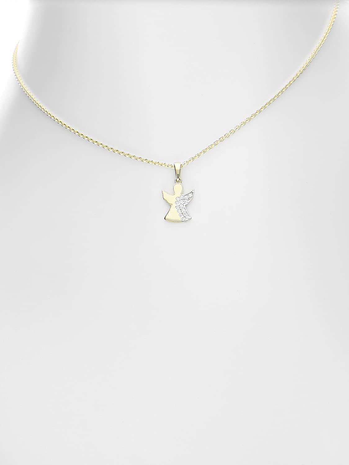 My Gold Mädchen Schutzengel Kette mit Anhänger Gold 375/750 Gelbgold (9/18 Karat) Mit Zirkonia Babykette Kinderschmuck Vergoldete Halskette Sweet Angel Set