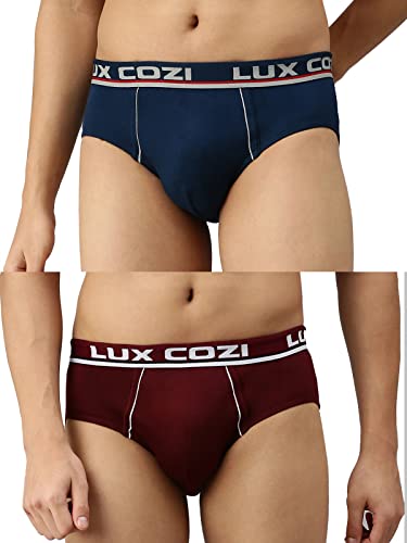 Image of Lux Cozi Bigshot Men's Pack of 2 Maroon & Mid Blue Cotton Brief (Size : 85cm)