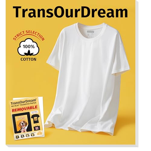 Camiseta de algodón Puro,T-Shirt,cómoda y Suave, sin patrón, se Puede Utilizar con Papel de Transferencia, diseño de patrón Personalizado, Blanco L